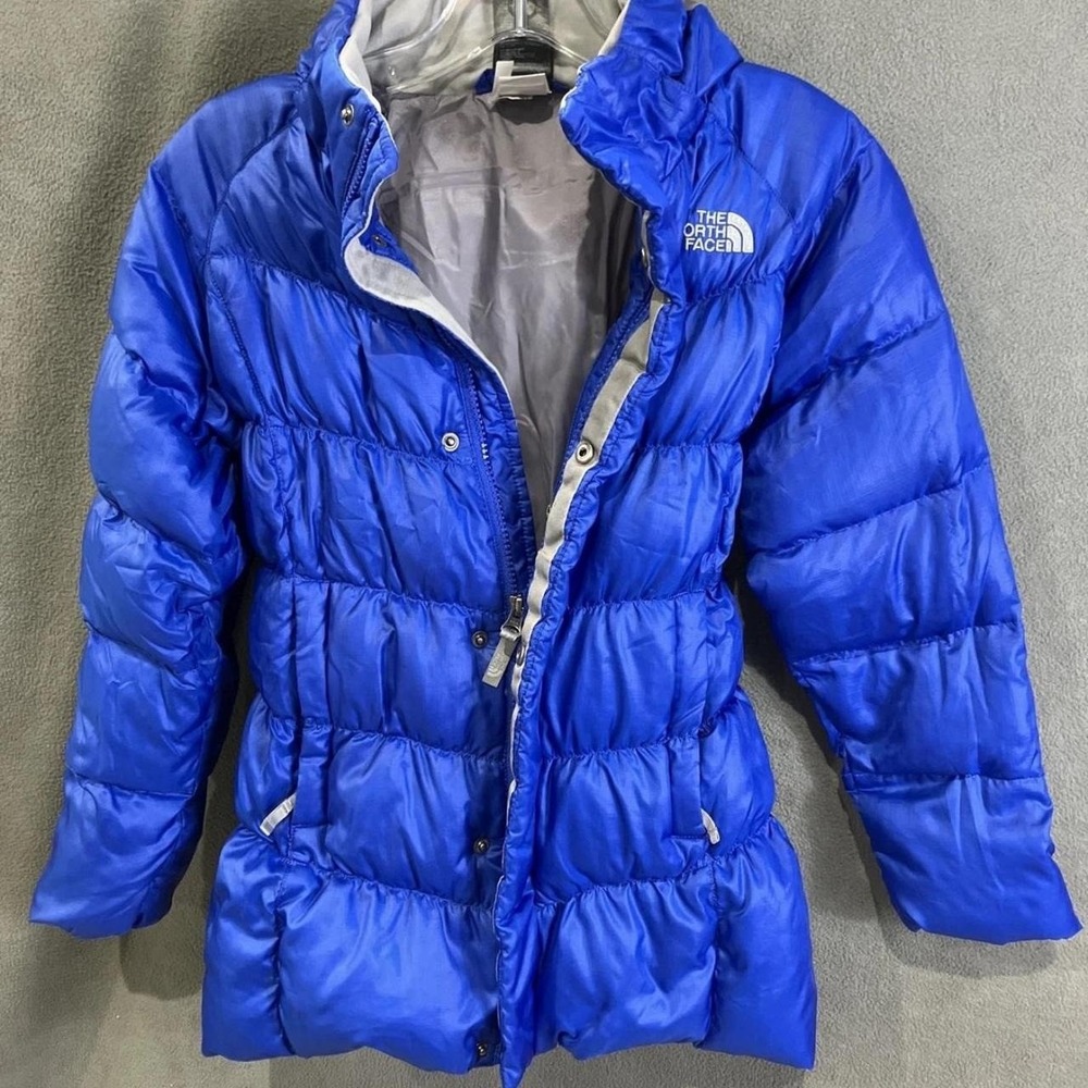 North Face Blue Down Filled Puffer. Women's Small or 7/8 Young Adult. Excellent
